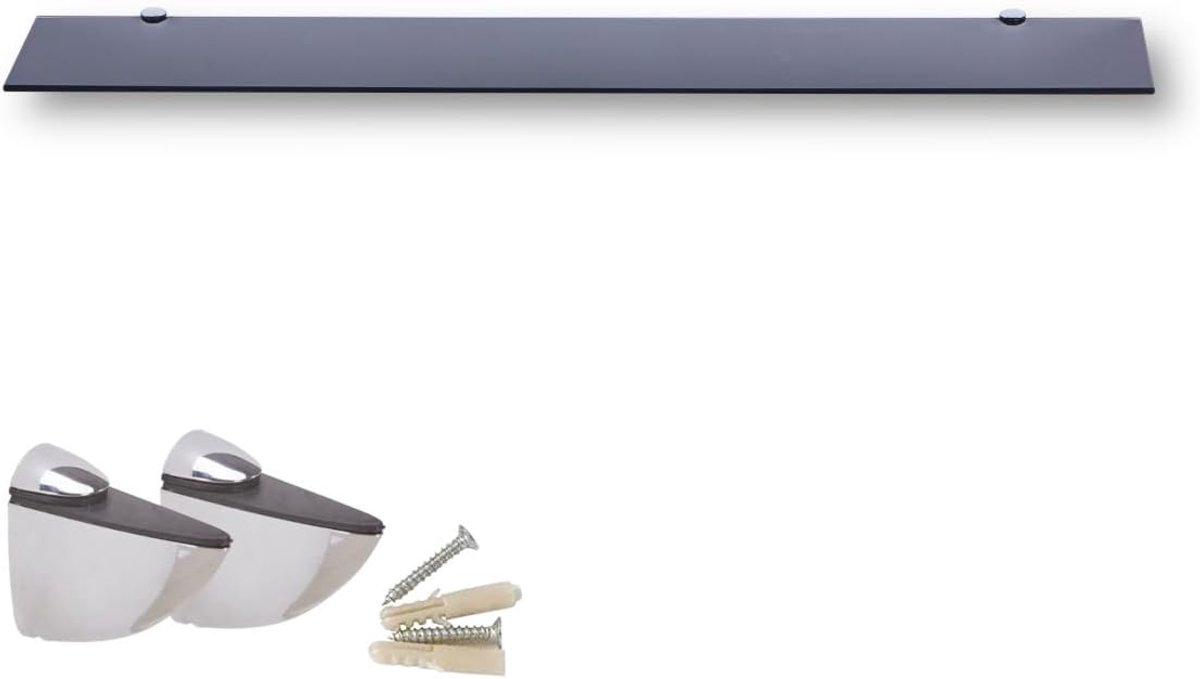 SnelShoppen - Glazen Wandplank 100 cm - Doucheplank van Zwart Veiligheidsglas met Metalen Houders - Ideaal voor Badkamer, Keuken of Woonkamer