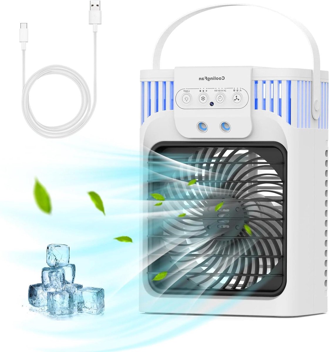 Draagbare Luchtkoeler - Mini Airco - Persoonlijke Verkoeling - 4-in-1 Functie - 1200ml Tank - Wit