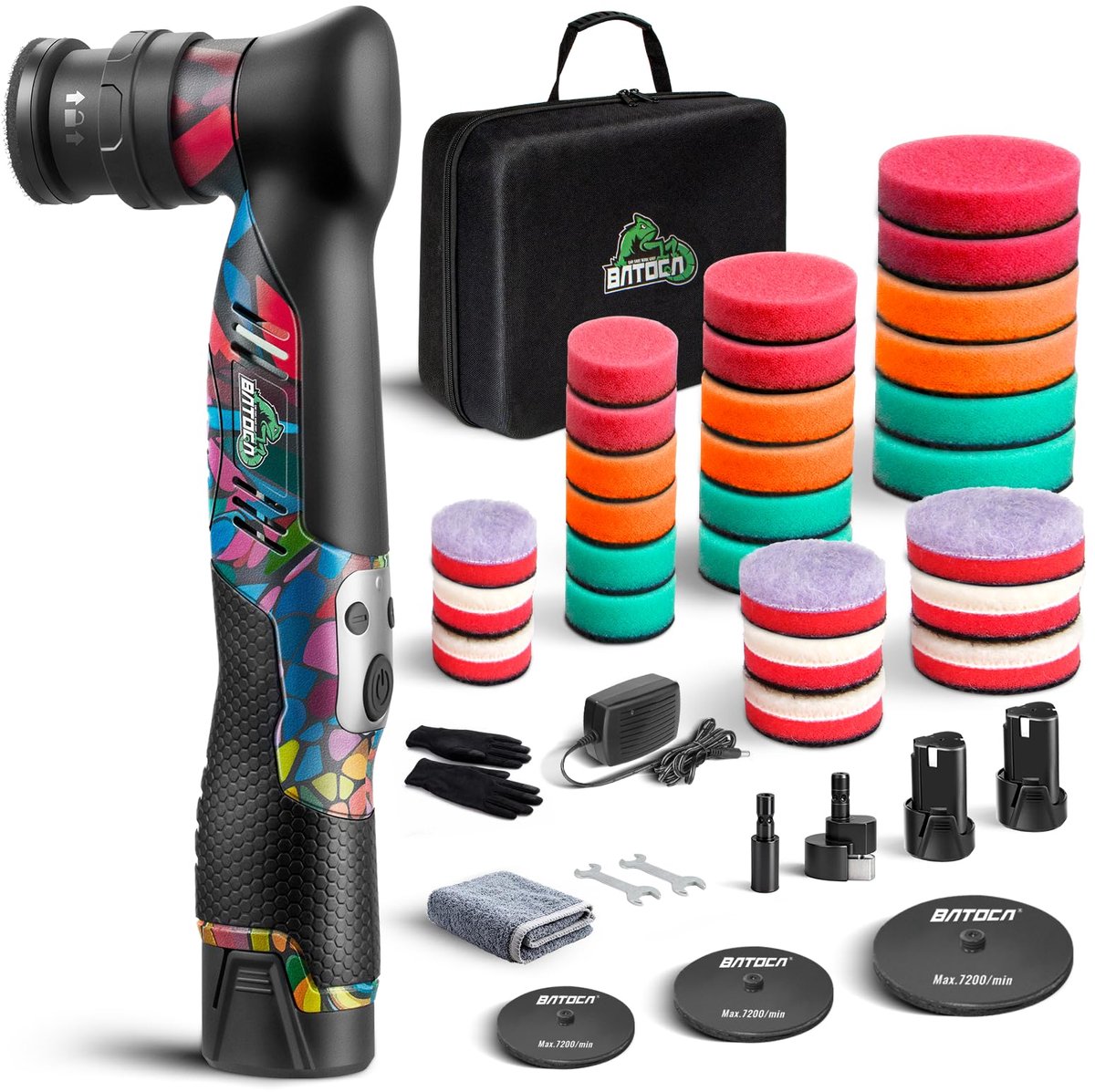 SnelShoppen - BATOCA S5 Upgrade Accu Mini Polijstmachine Excentrische en Roterende Polijstmachine voor Autodetailing, 2 Accu's, 6 Snelheden, 2000-5500