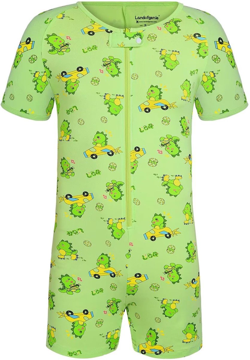 SnelShoppen - Volwassen Romper Mannen Korte Mouw Pyjama met Knopen Kruissluiting, Groen S, Comfortabele Bodysuit voor Thuis, Feest of Relaxen