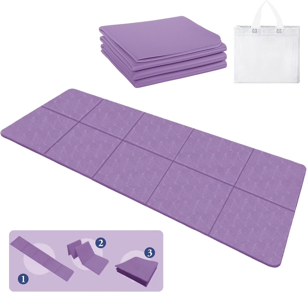 SnelShoppen - Opvouwbare Yogamat 183 x 61 x 0,4 cm, Lichtgewicht Fitnessmat, Antislip, Draagbare Sportmat met Draagtas voor Reizen, Pilates en Yoga