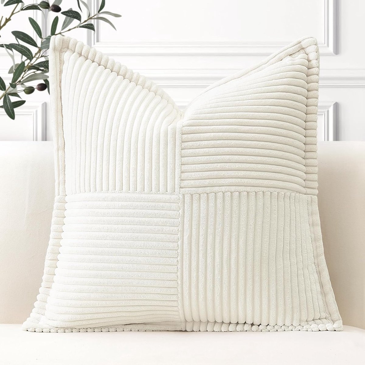 SnelShoppen - Artscope Corduroy Kussensloop 45x45 cm, Ribfluwelen Sierkussensloop in Crèmebeige, Zachte Decoratieve Kussens voor Bank, Woonkamer, Slaa