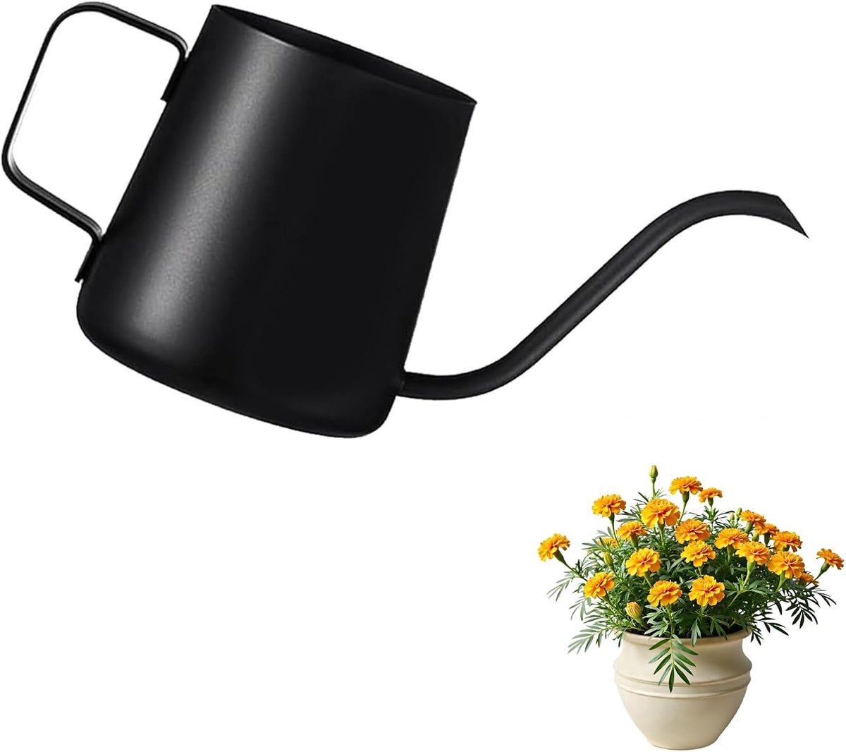 SnelShoppen - 350 ml zwarte gieter voor kleine kamerplanten - mini gieter van roestvrij staal met lange uitloop - ideaal voor bonsai, vetplanten en tu