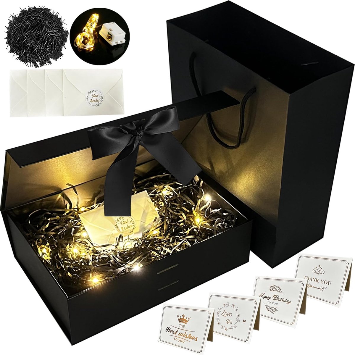 SnelShoppen - Geschenkdoos met strik - Magnetische geschenkdoos met deksel, luxe geschenkverpakking inclusief tas en lint, ideaal voor Valentijnsdag,