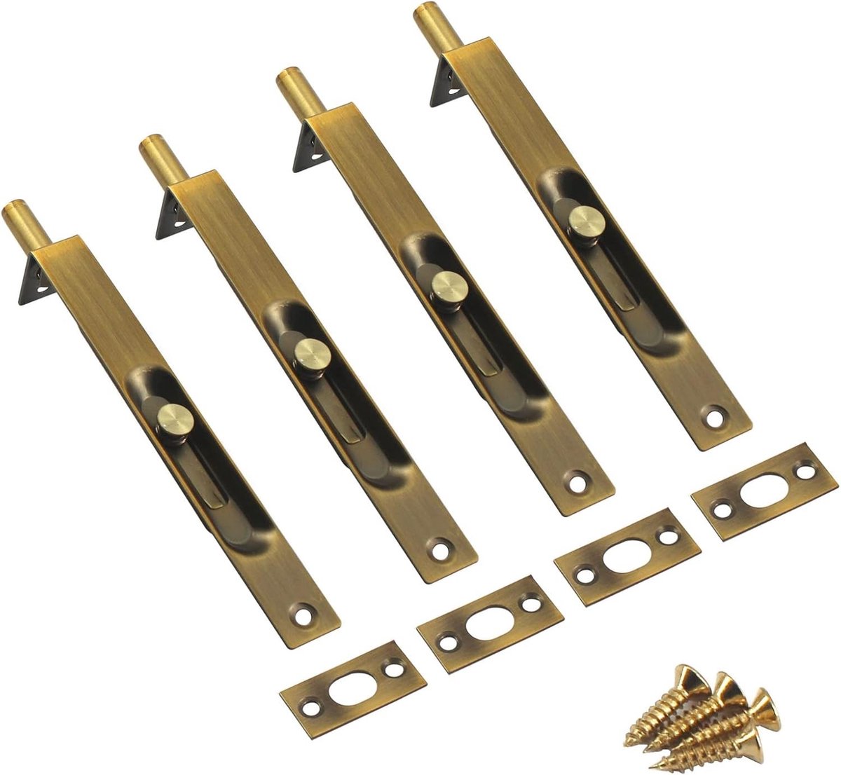 Verstevig je Deur met 8 Inch RVS Verborgen Flush Bolt Slide Latch - Inclusief Schroeven, 4 Stuks in Messingkleur