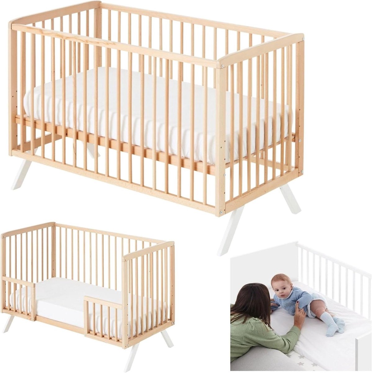 Kinderbed Koala - Babywieg - Veilig slapen - 10 hoogtes - 60x120 cm - Wit