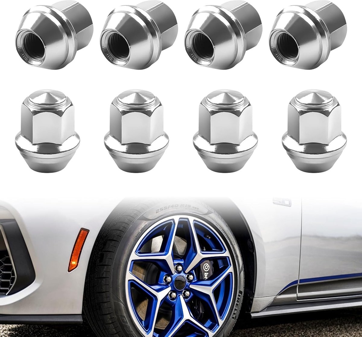 Set van 8 Universele Wielmoeren M12 x 1.5 Chroom met Dichte Conus en 60° Tape voor Auto's zoals Ford en Toyota