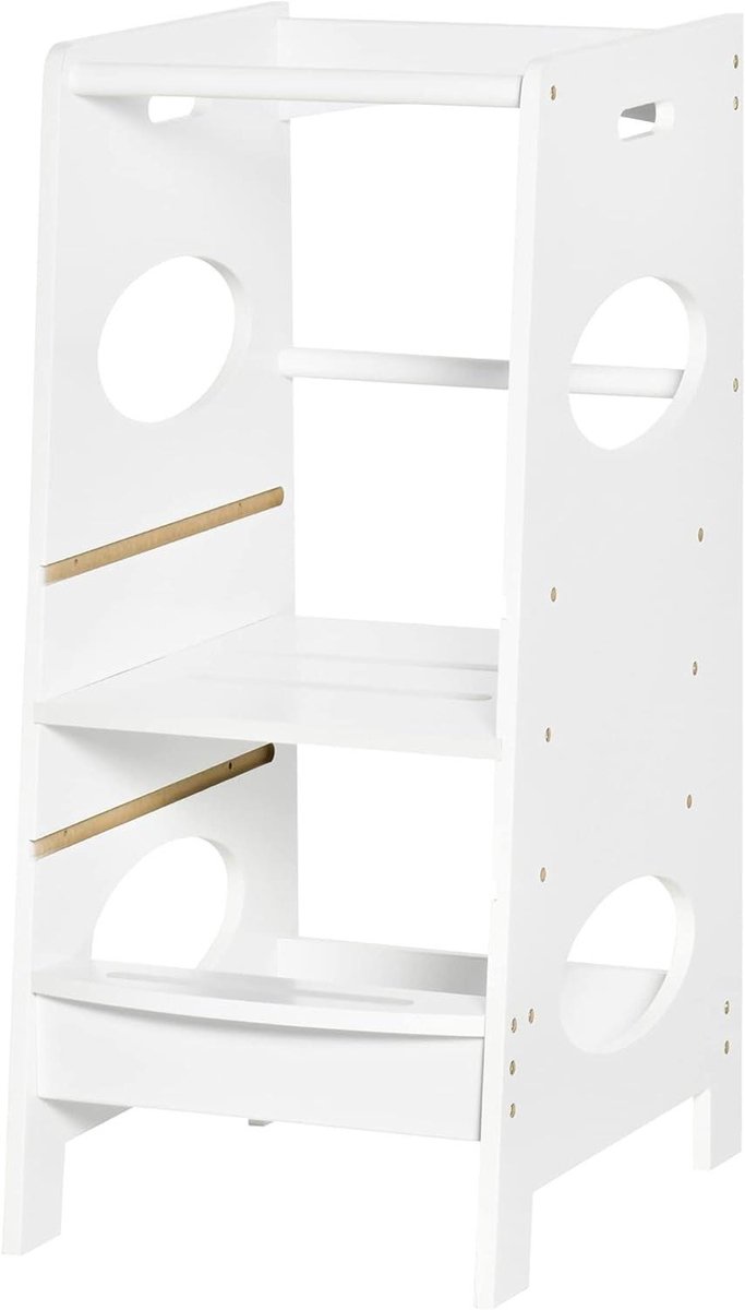 Leertoren Kinderen - Hulpkruk Keuken - Zelfstandig Leren - In Hoogte Verstelbaar - 40 x 50 x 90 cm - Wit