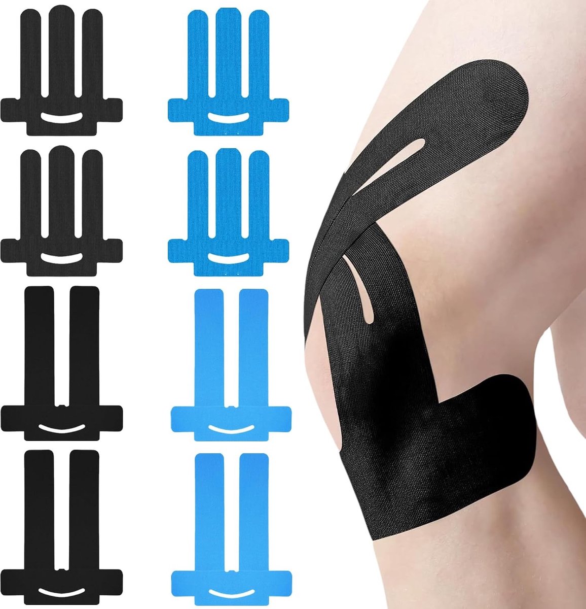8 Stuks Kinesiotape voor Sport, Voorgevormde Kinesiotapes voor Schouderondersteuning, Duurzame Sporttape in Zwart en Blauw