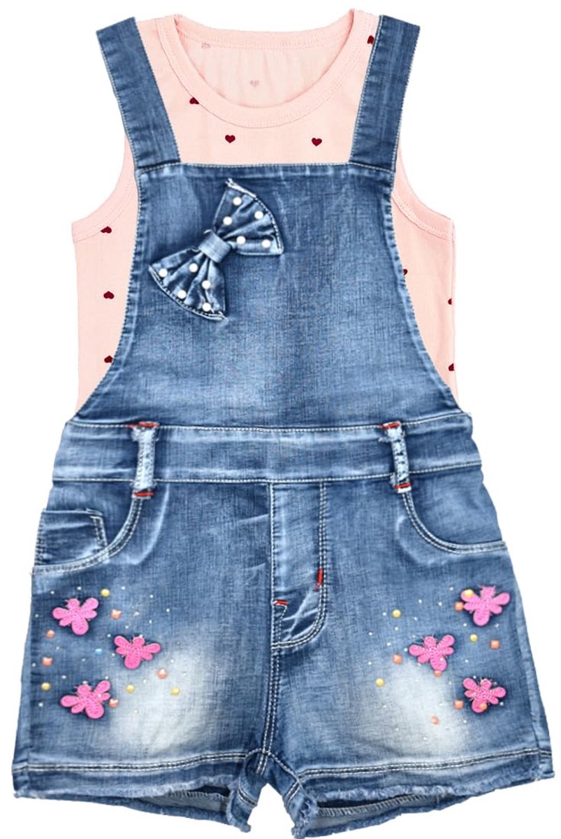 SnelShoppen - Peacolate 2-6 jaar Meisjes Kledingset 2 Stuks Casual Outfit T-shirt met Mouwen en Korte Jeans Tuinbroek Libelle Voor Zomer Feest en Spel