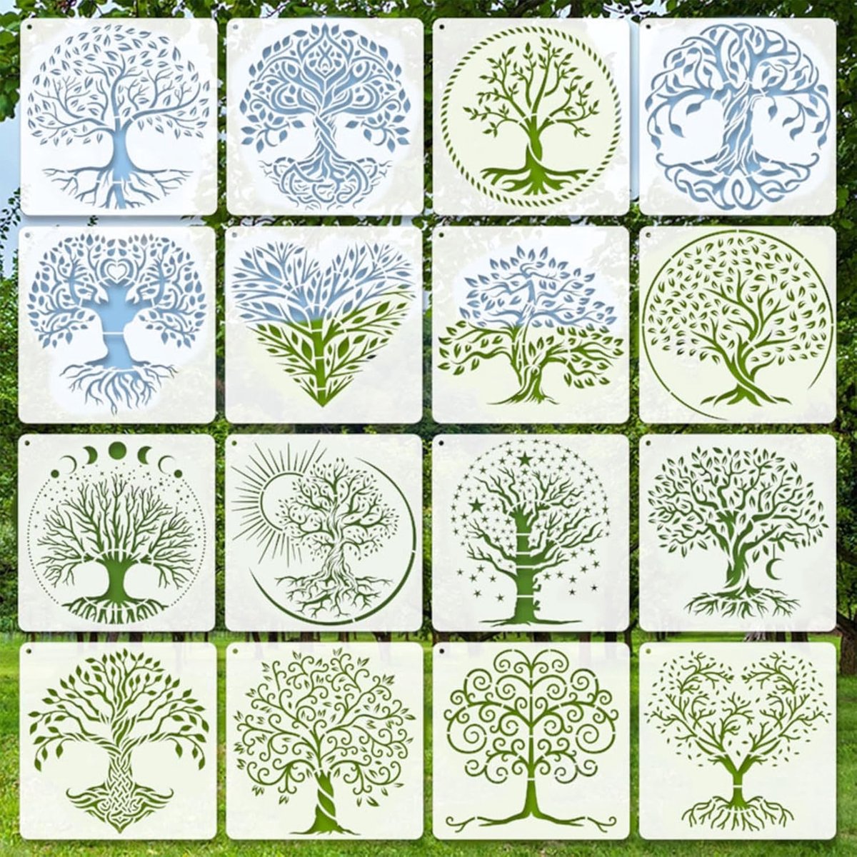 16 Stuks Sjablonen voor de Levensboom, Wanddecoratie, Schilderen, Scrapbooking en DIY Cadeaus voor Kinderen