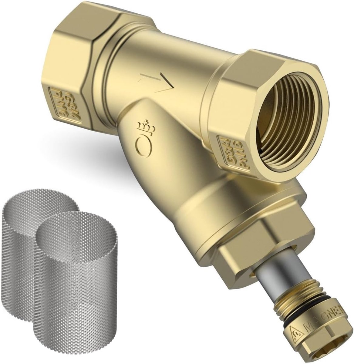 SnelShoppen - FERDOM FD432 FAST Y Magneetfilter 3/4" Voor Centrale Verwarming, Warmtepompen En Water. Vuilfilter, Messing Behuizing, Magneet 6000Gs, M
