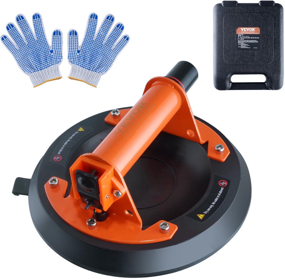 SnelShoppen - VEVOR Tegelzuignap 203 mm, zware belasting tot 278 kg, stalen handgreep, inclusief transportbox en handschoenen, industriële zuignap voo