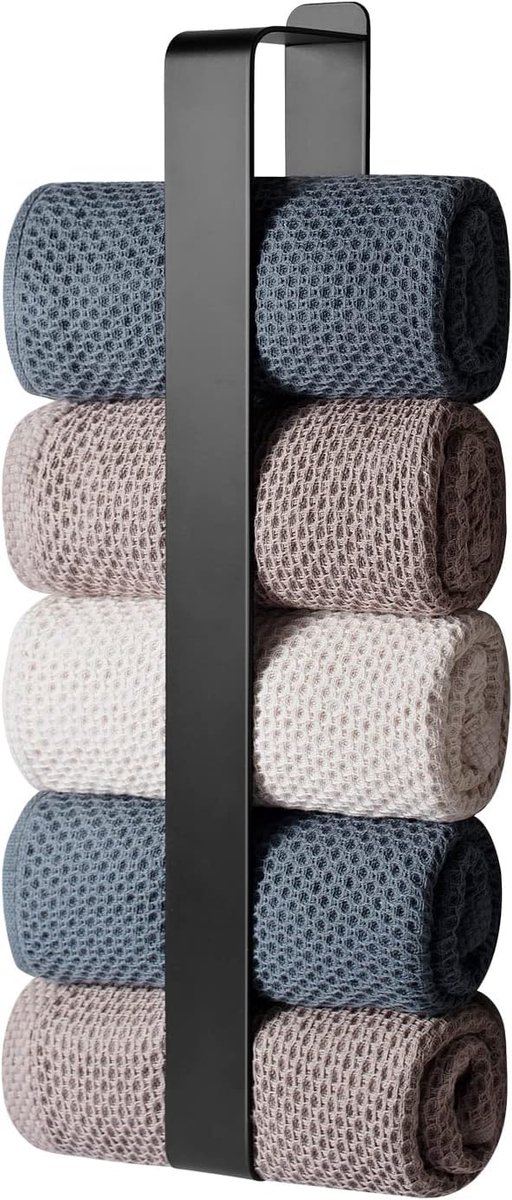 SnelShoppen - Handdoekhouder zonder boren, zwart, 42 cm | Zelfklevende gastenhanddoekhouder, roestvrij staal, wandmontage, badhanddoekhouder voor badk