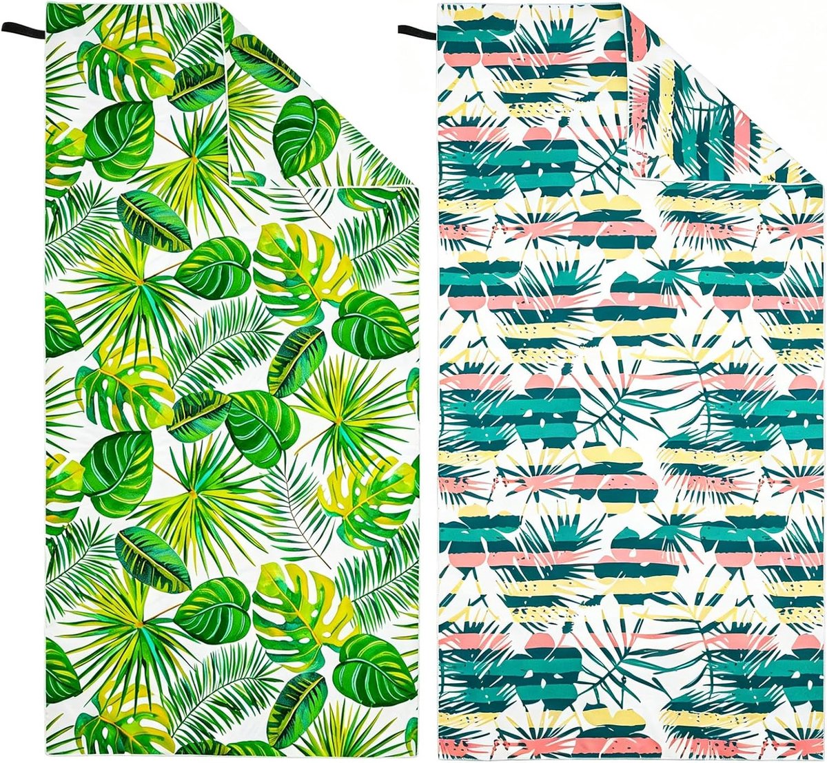 Thijox - Strandlaken XXL set van 2, 90 x 180 cm, sneldrogend microvezel, zandvrij, kleurrijke stranddeken voor dames en heren, ideaal voor strand, sau