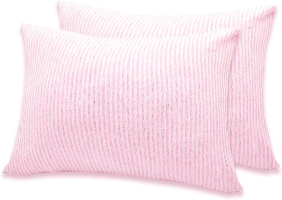 Thijox - Knuffelzachte Gebreide Kussensloop Kinderen 40x60cm - Peuter Kussenhoes Biologisch Katoen - 2-pack Roze met Verborgen Rits voor Kinderwagens