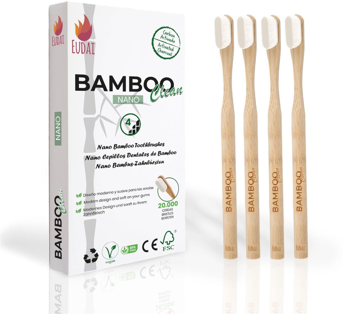 Biologische Tandenborstelset - 100% natuurlijk bamboe - Set van 4
