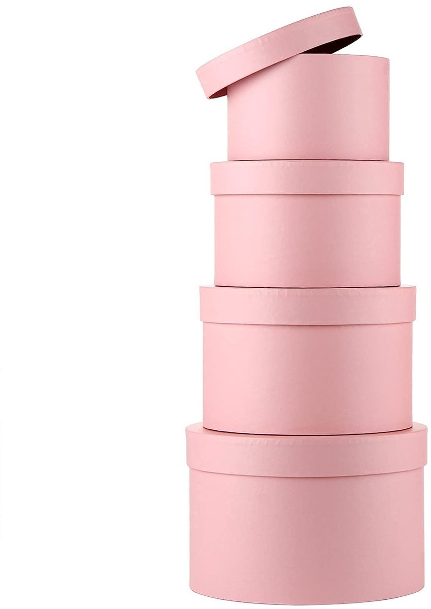 Set van 4 ronde geschenkdozen met deksel - Roze