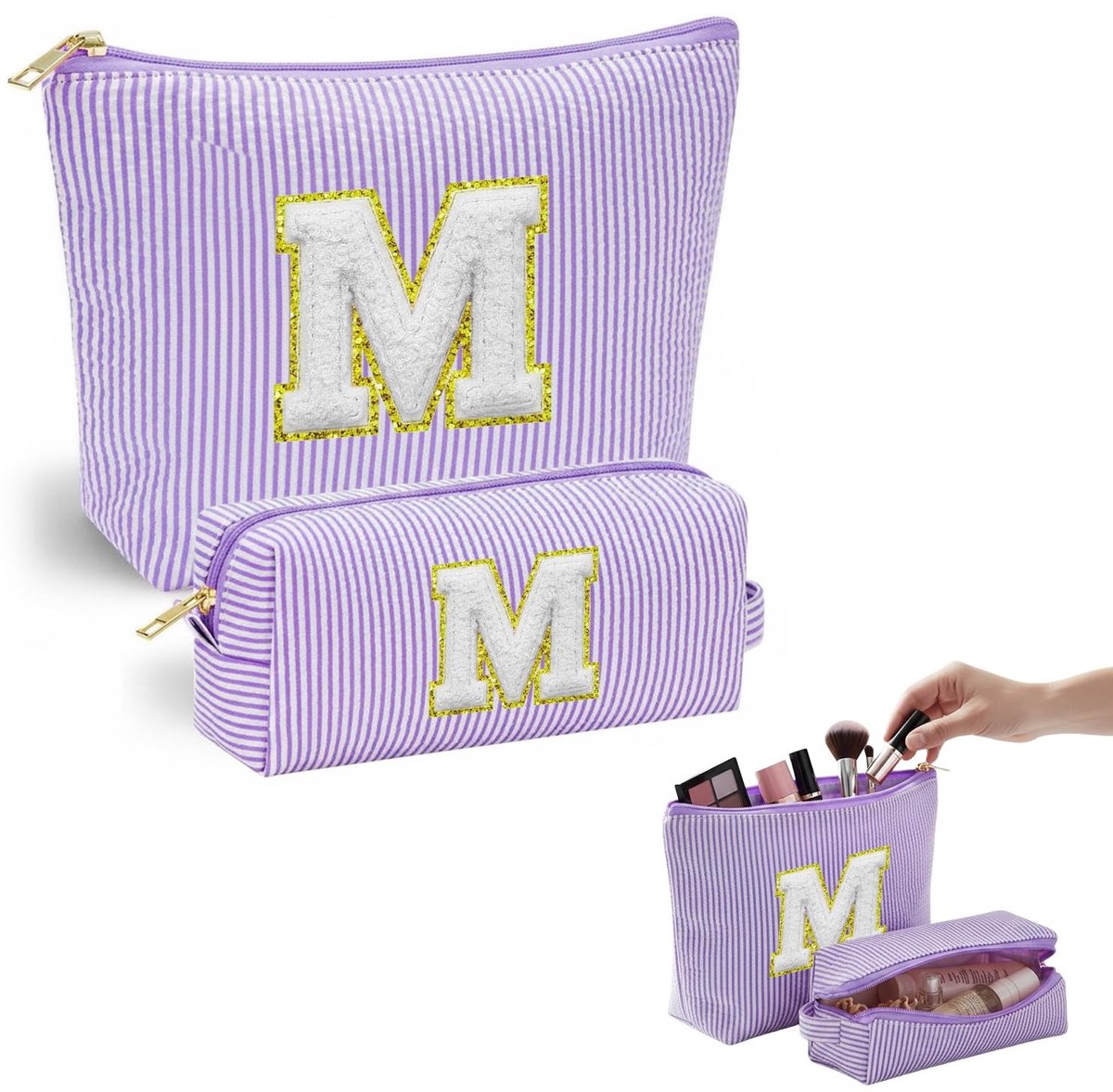 Make-up Tas - Gepersonaliseerd met Initialen - 2 Stuks - Paars