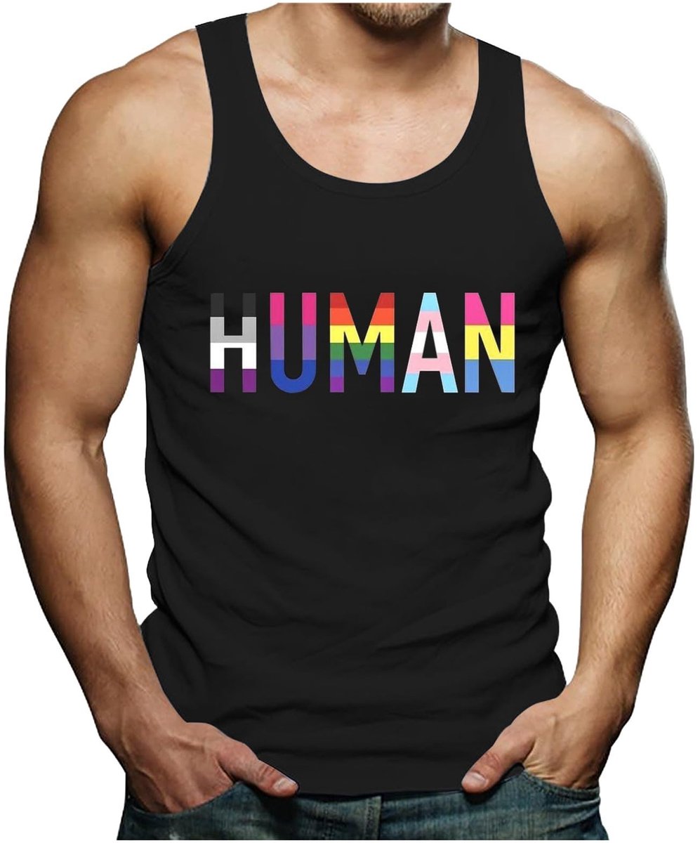 Heren Tanktop - Regenboogprint - Zwart