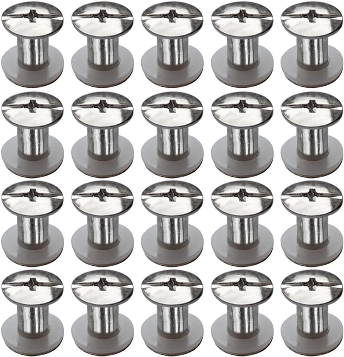 RVS Boekschroeven M5 x 8 mm voor Boekbinding, Lederen Tassen en Hondenhalsbanden - Set van 20 (Zilver)