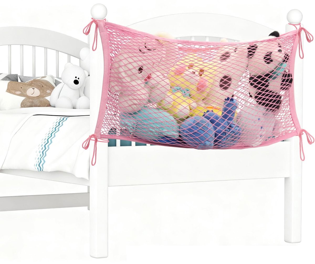 Opbergnet voor Knuffels - Zachte Organizer voor Bedzijde - Roze