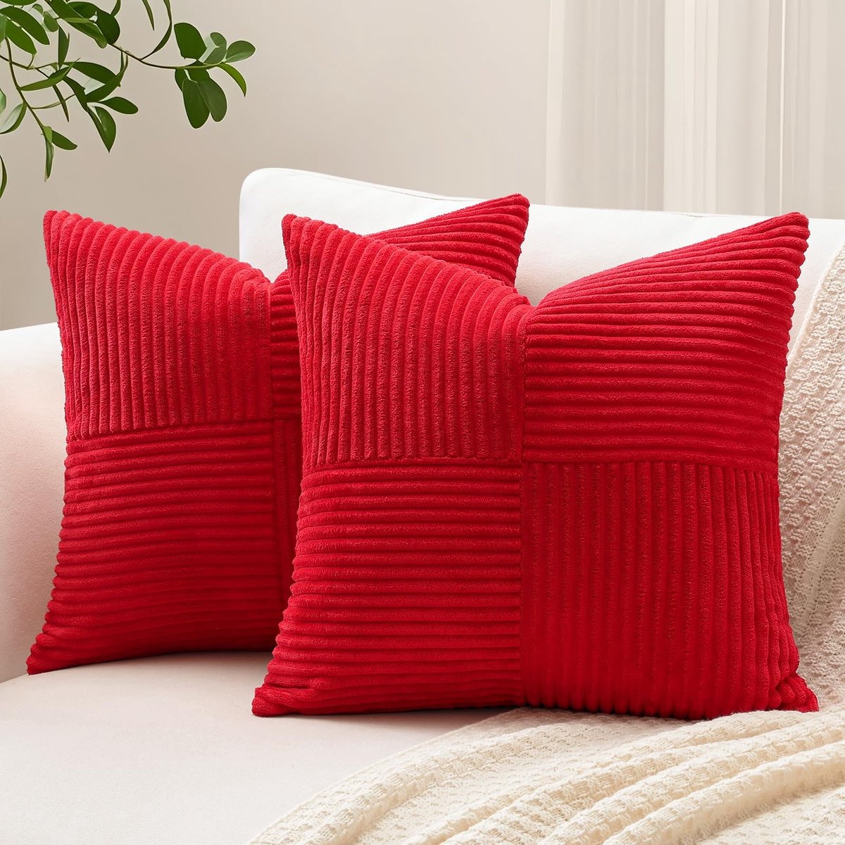 Set van 2 Decoratieve Kussenslopen - Zacht Corduroy - Rood
