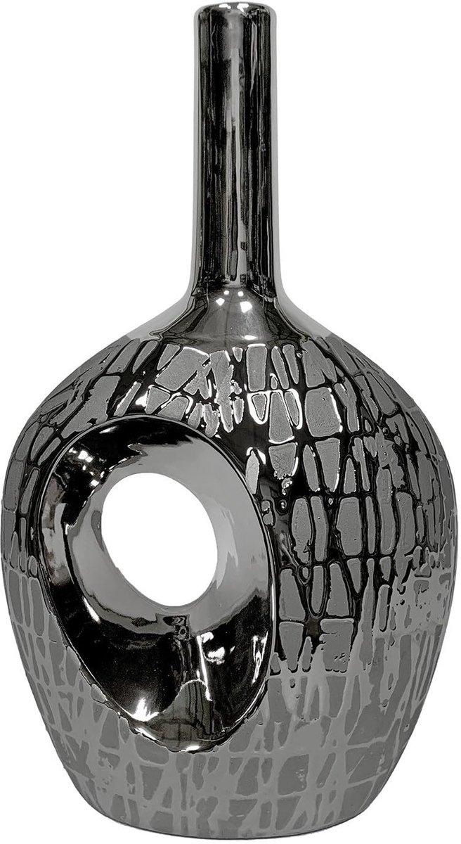 Keramische tafeldecoratie met gat - 13 x 22 x 36 cm in zilver