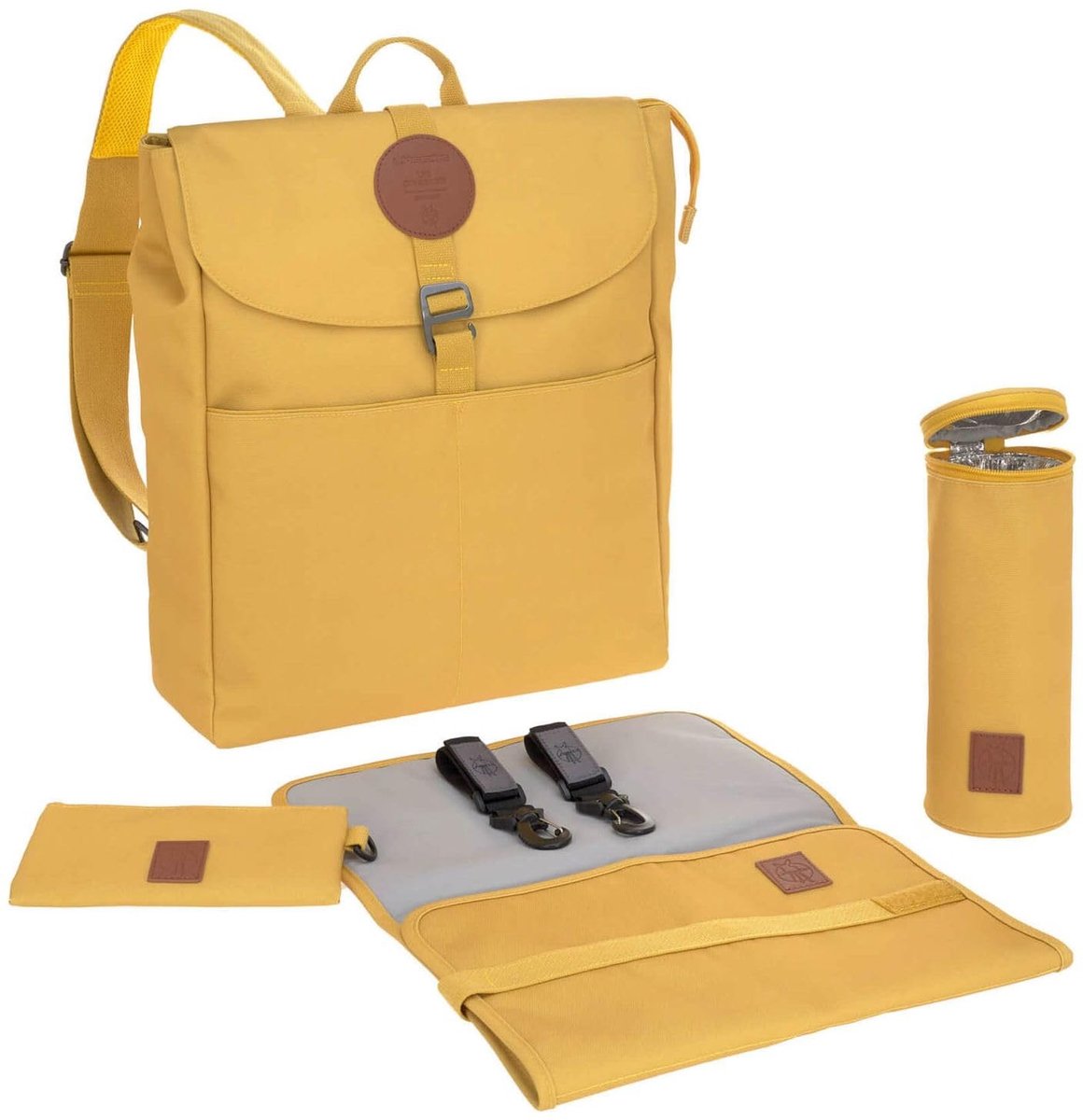 Diaper Bag Backpack - Lemon Curry met 4 vakken