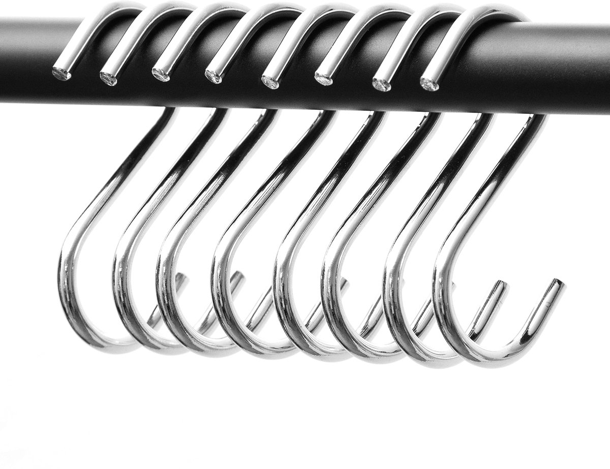 S-haken van stevig metaal - 8 stuks (zilver)