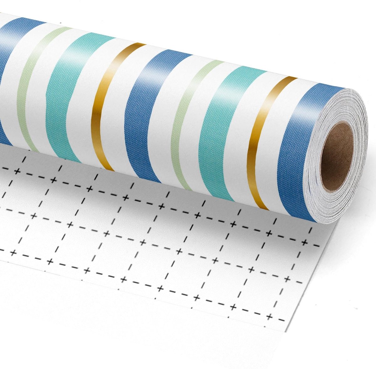 Cadeaupapier - Blauw-goud gestreept - 43 cm x 10 m