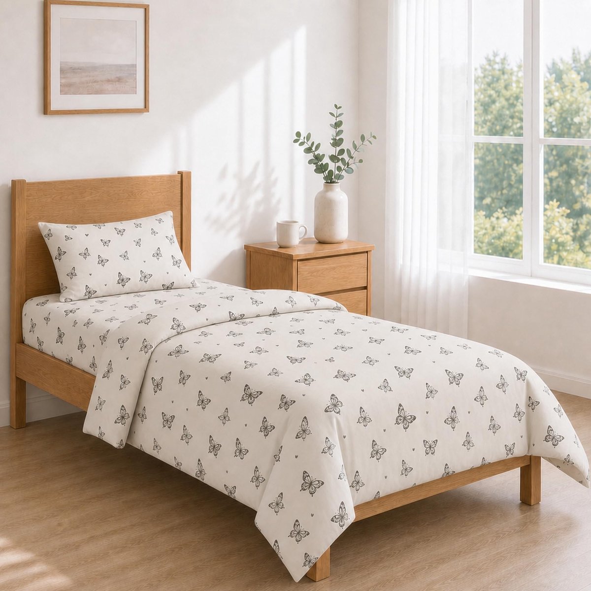 Lakenset Bedrukt - Ivoor met Vlinders 120x200+30 / 180x270 / 50x80