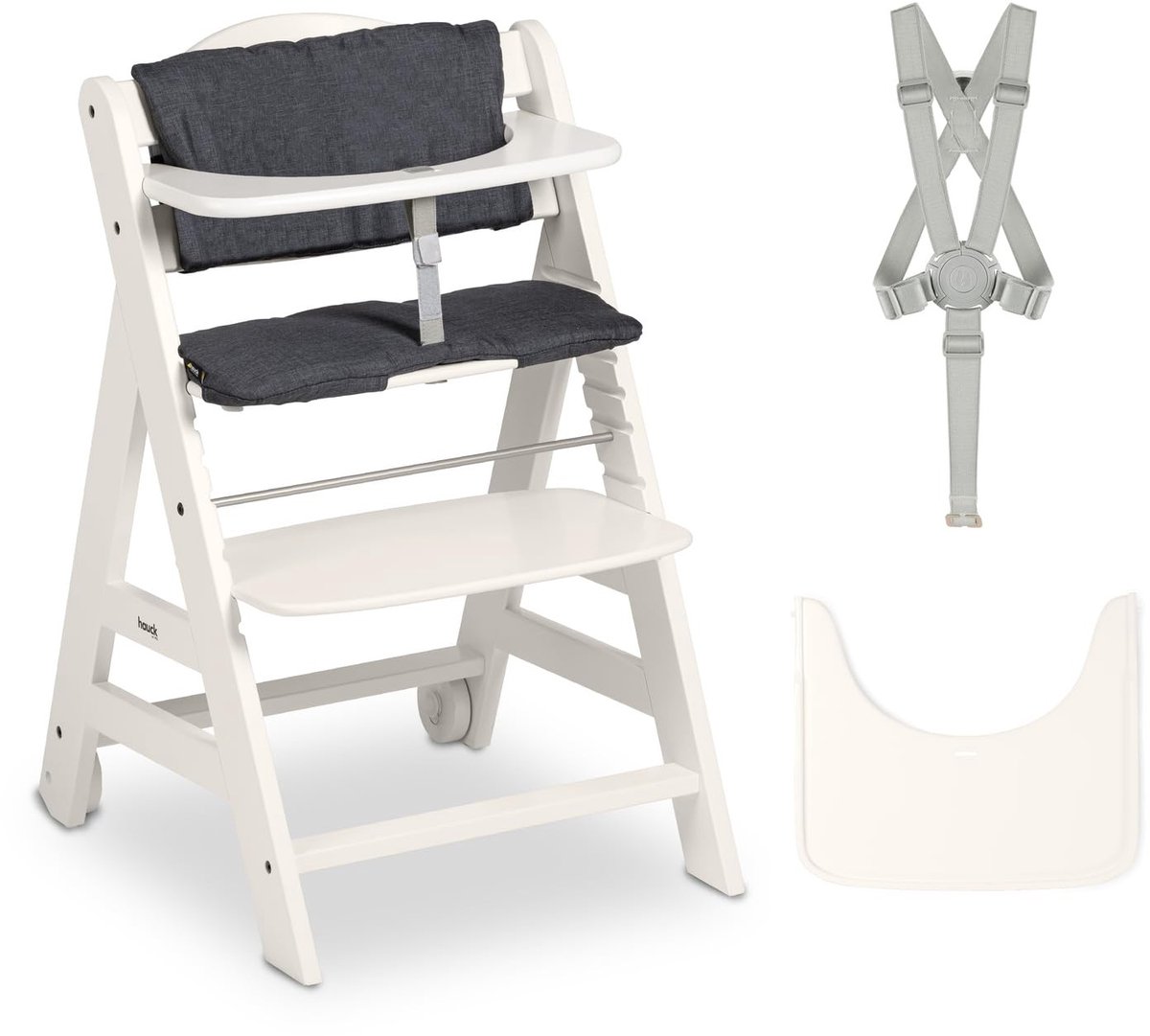 Groeiende houten kinderstoel met wielen - Wit