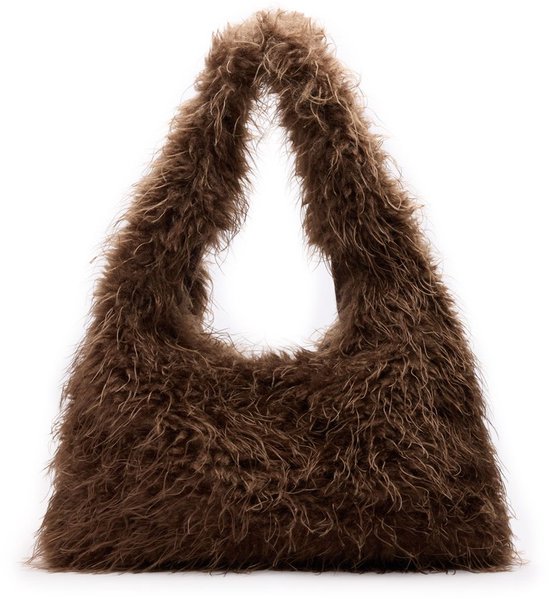 Manfield Bruine Hairy Schoudertas Met Drukknoop - Maat Onesize