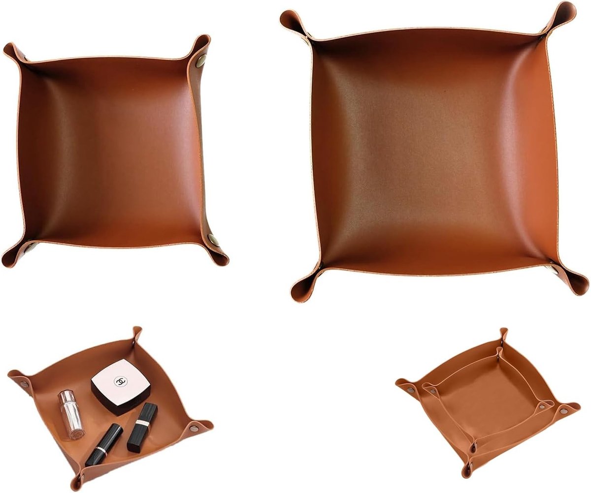 Set van 2 vierkante leren munthouders, opvouwbare kubus tray, sieradenschalen voor Dungeons & Dragons dobbelstenen en bordspellen