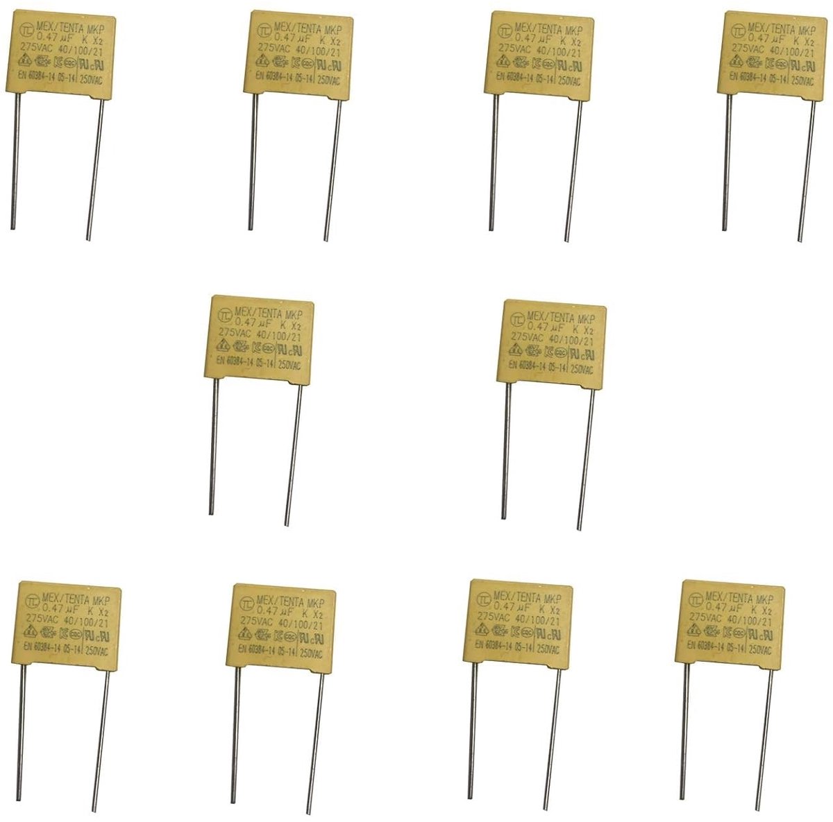 10-pack niet-gepolariseerde polypropyleen condensatoren 275V 470 nF 0.47uF 470J, voorkomt LED flikkering en verbetert lichtkwaliteit