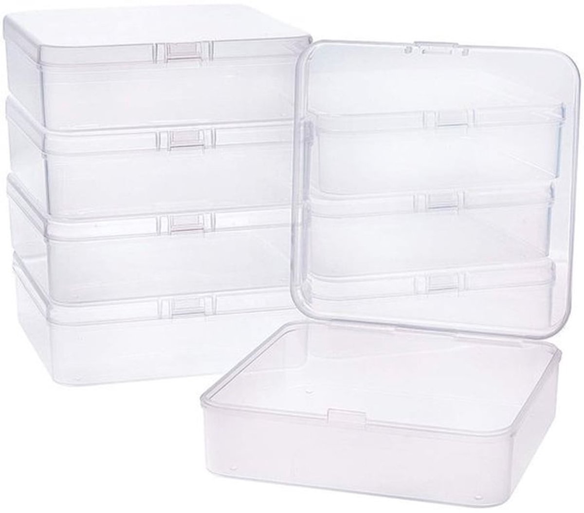 11,5x11,5x3,5 cm - Heldere kunststof dozen - 8 stuks met deksel voor sieraden en accessoires