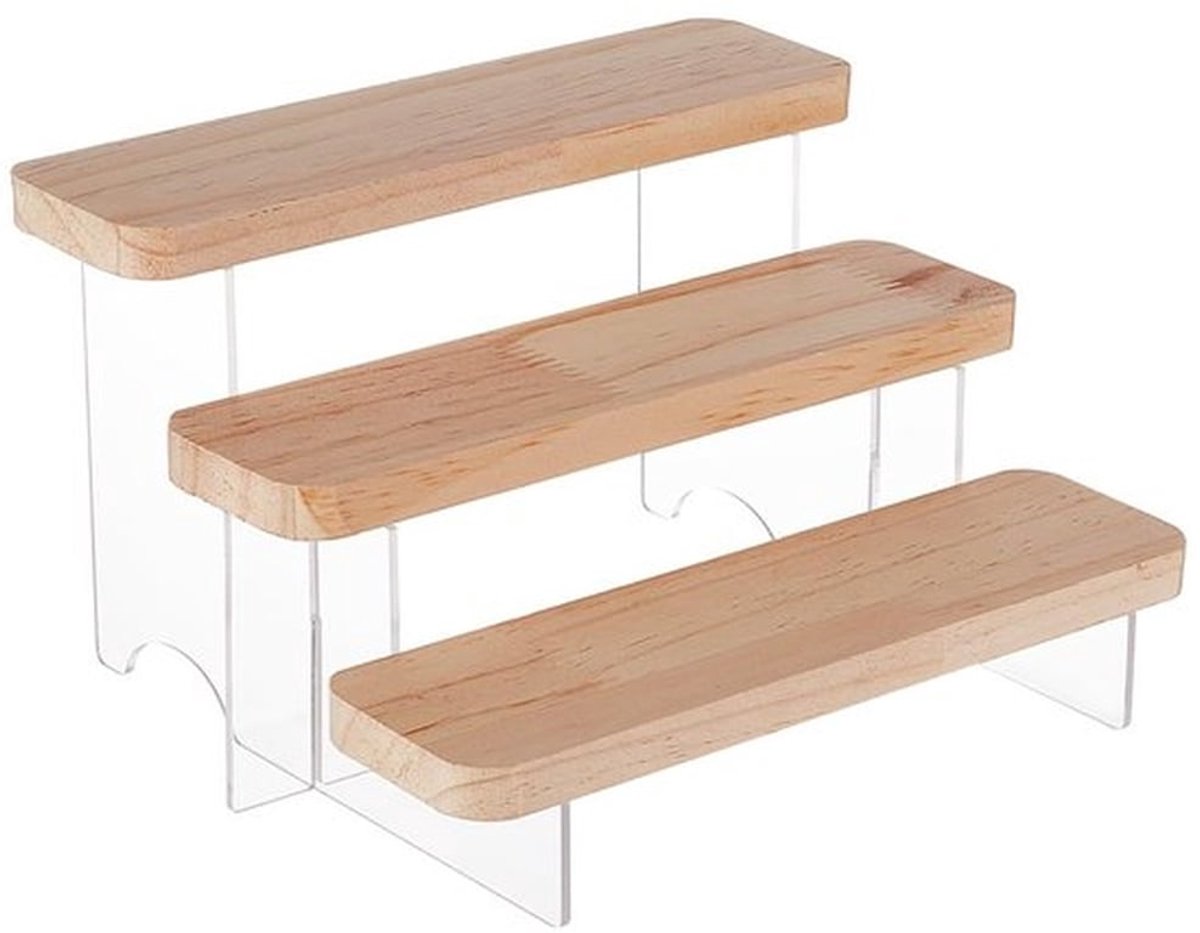 3-Tier Display Stand Acryl - Houten Organisator - Geschikt voor Minifiguren en Bouwstenen