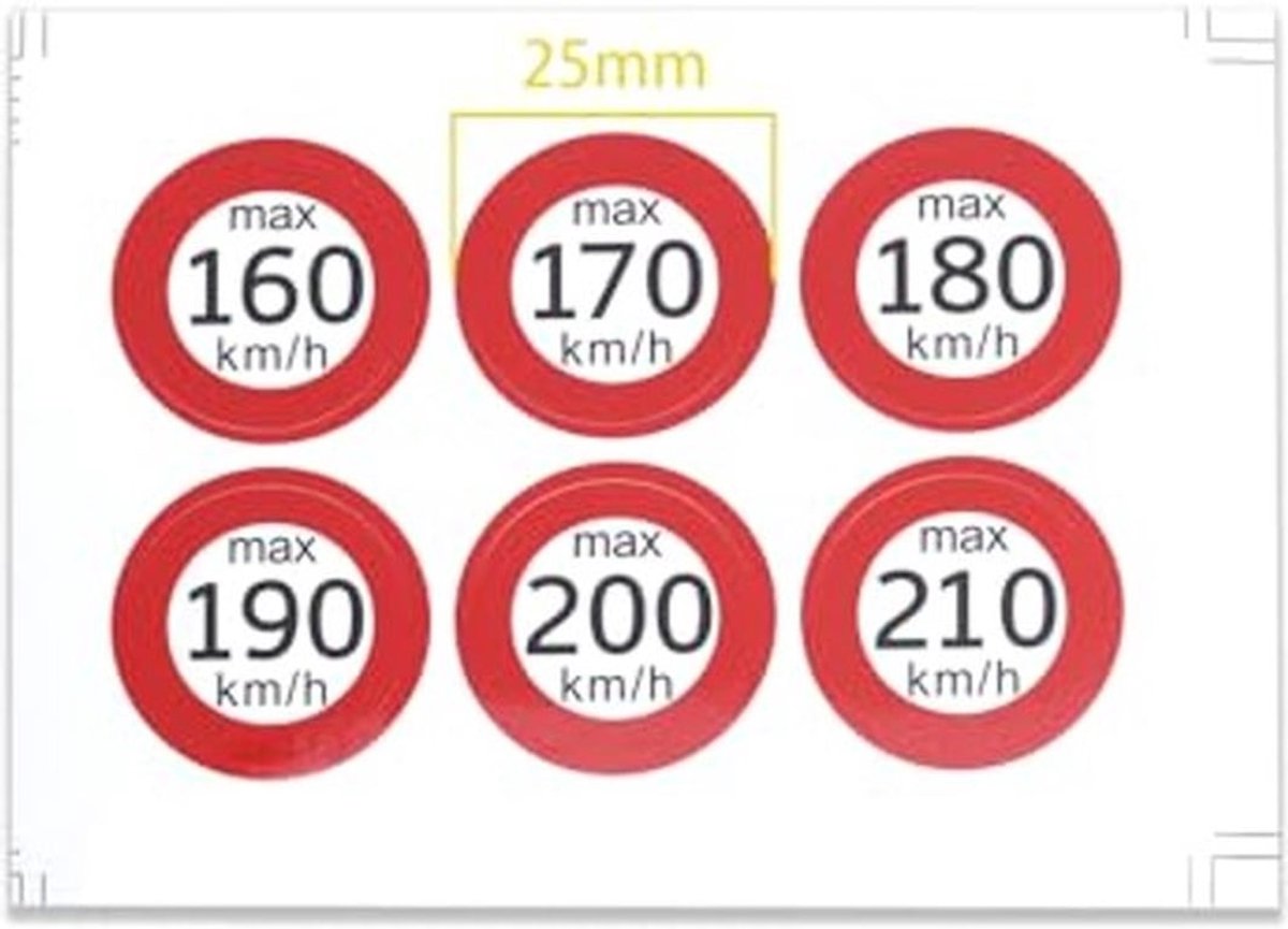 60 stks Auto Snelheid Sticker 25mm Winter Band Sticker 160km/h 170km/h 180km/h 190km/h 200km/h 210km/h Maximale snelheid Sticker PVC Zelfklevende Sticker