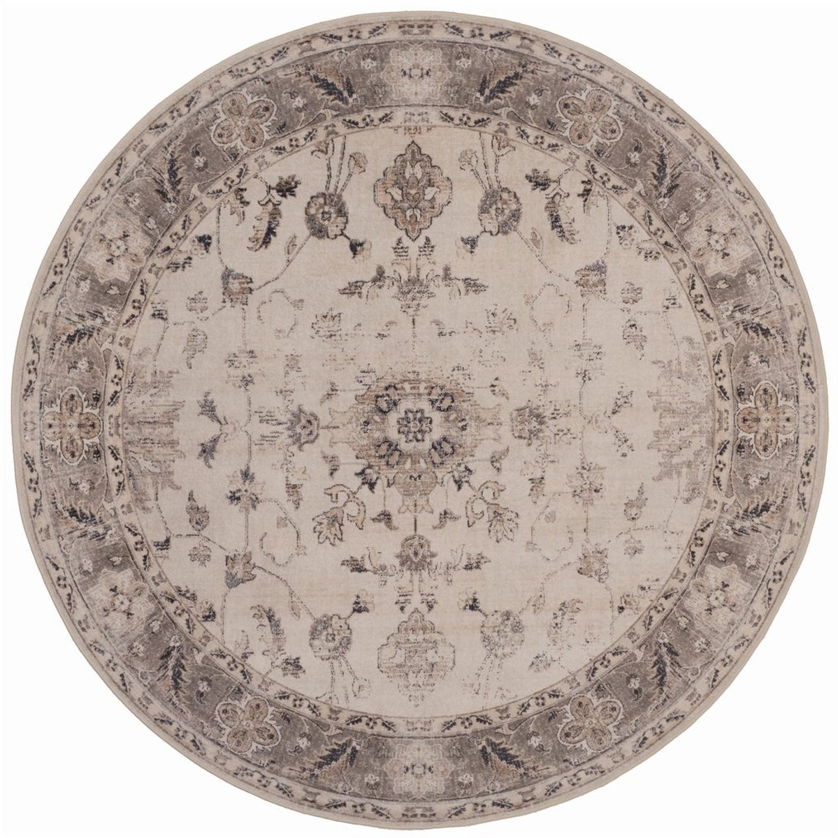 Dutch XXL Rond Vintage Vloerkleed | Tapijt | Inka | Bloemen | Beige | 160x160 cm
