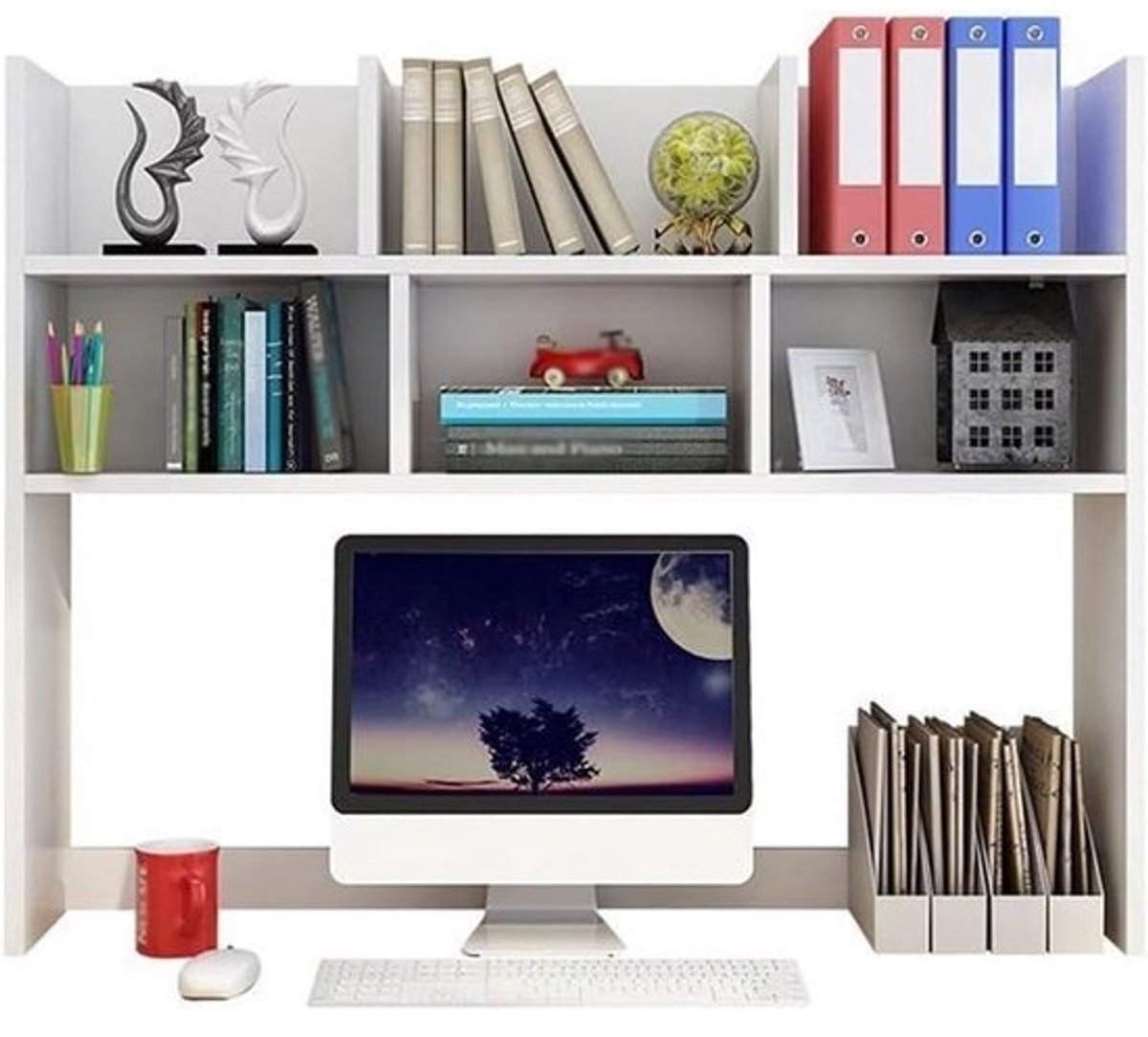 Bureauplank - Bureauverhoger Desktopopslag - Werkruimte Organiseren - 7-plank ontwerp - 60 cm - Wit
