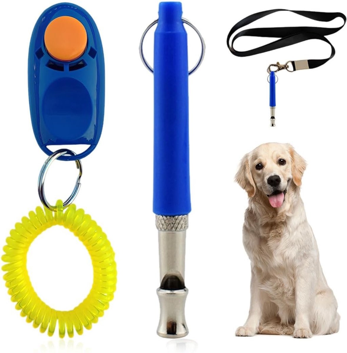 Hondentrainingsset met clicker en fluitje, gehoorzaamheidshulpmiddelen voor honden, 2 stuks, ideaal voor effectieve training en spelletjes