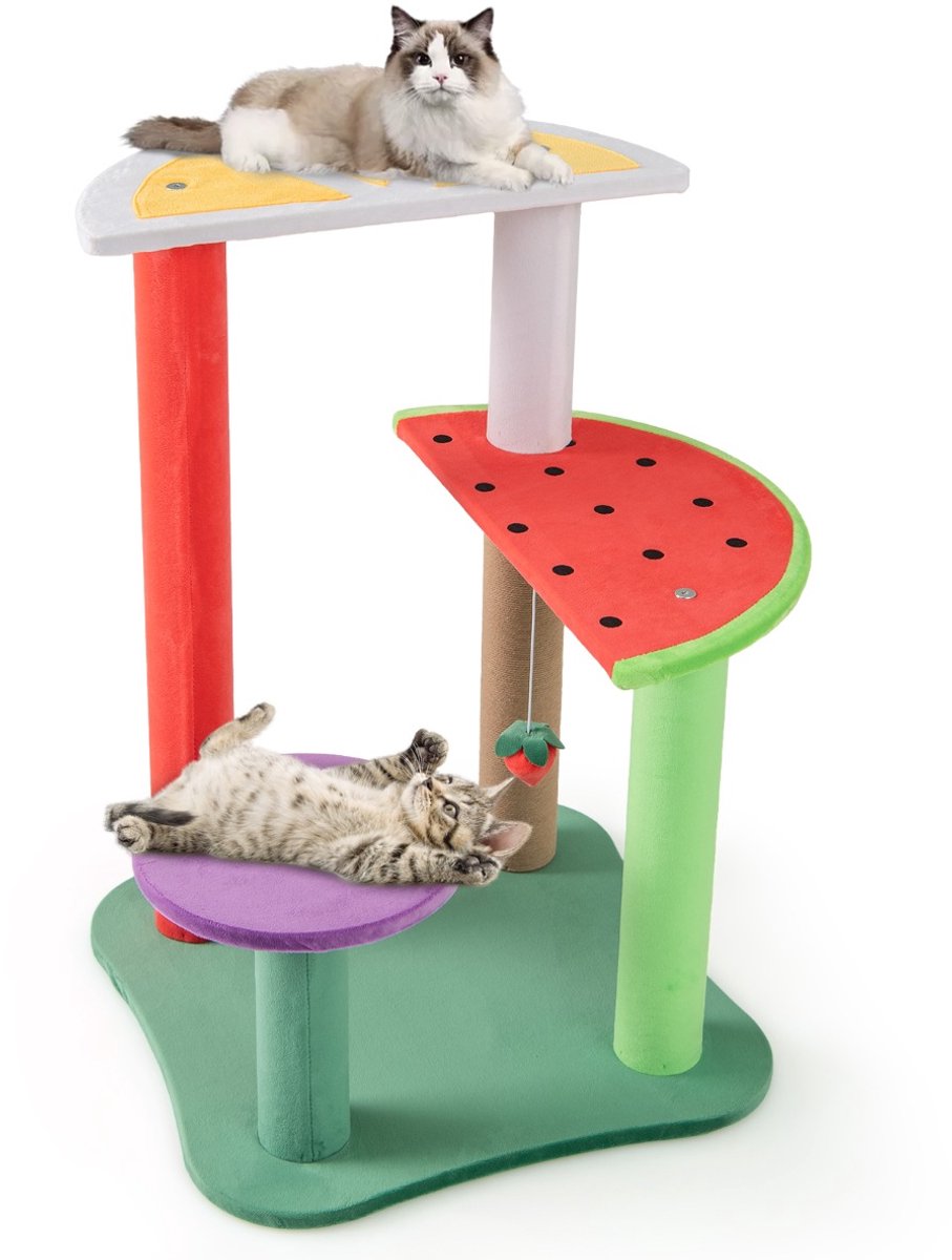 SureDeal® - Krabpaal - Schattige Multi Level - Platforms Hangende Aardbei - 48x48x69 cm - Veelkleurig