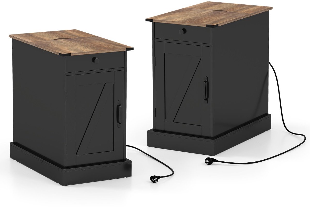 SureDeal® - Bijzettafel - Dressoir - Oplaadstation Nachtkastje - Neerklapbaar Tafelblad - 35x60x62 cm - Donkerbruin