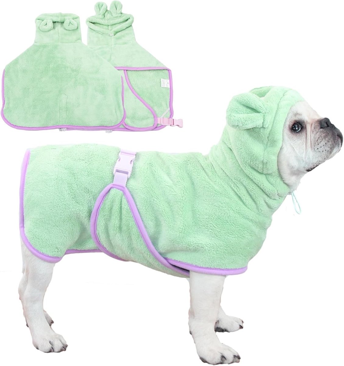 Absorberende en Sneldrogende Huisdier Badjas voor Honden en Katten met Kap, Verstelbare Kraag en Buikband voor Zwembad en Strand (Groen, S)