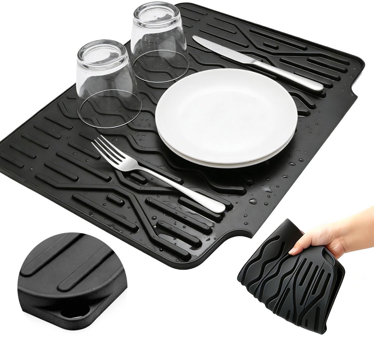 Afvoermat voor servies - Silicone zwart 40 x 32.5 cm