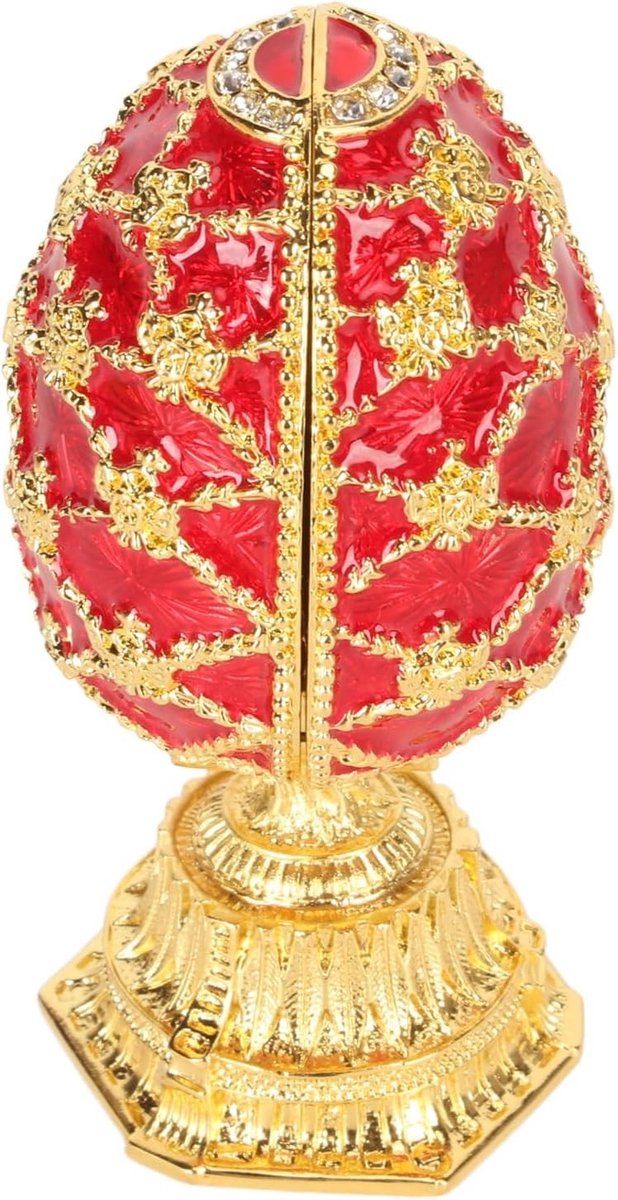 Handgeschilderde Eivormige Decoratieve Sieradenbox met Scharnier, Uniek Cadeau voor Huisdecoratie in Rood - Emailleren, Kunst, Vintage Stijl