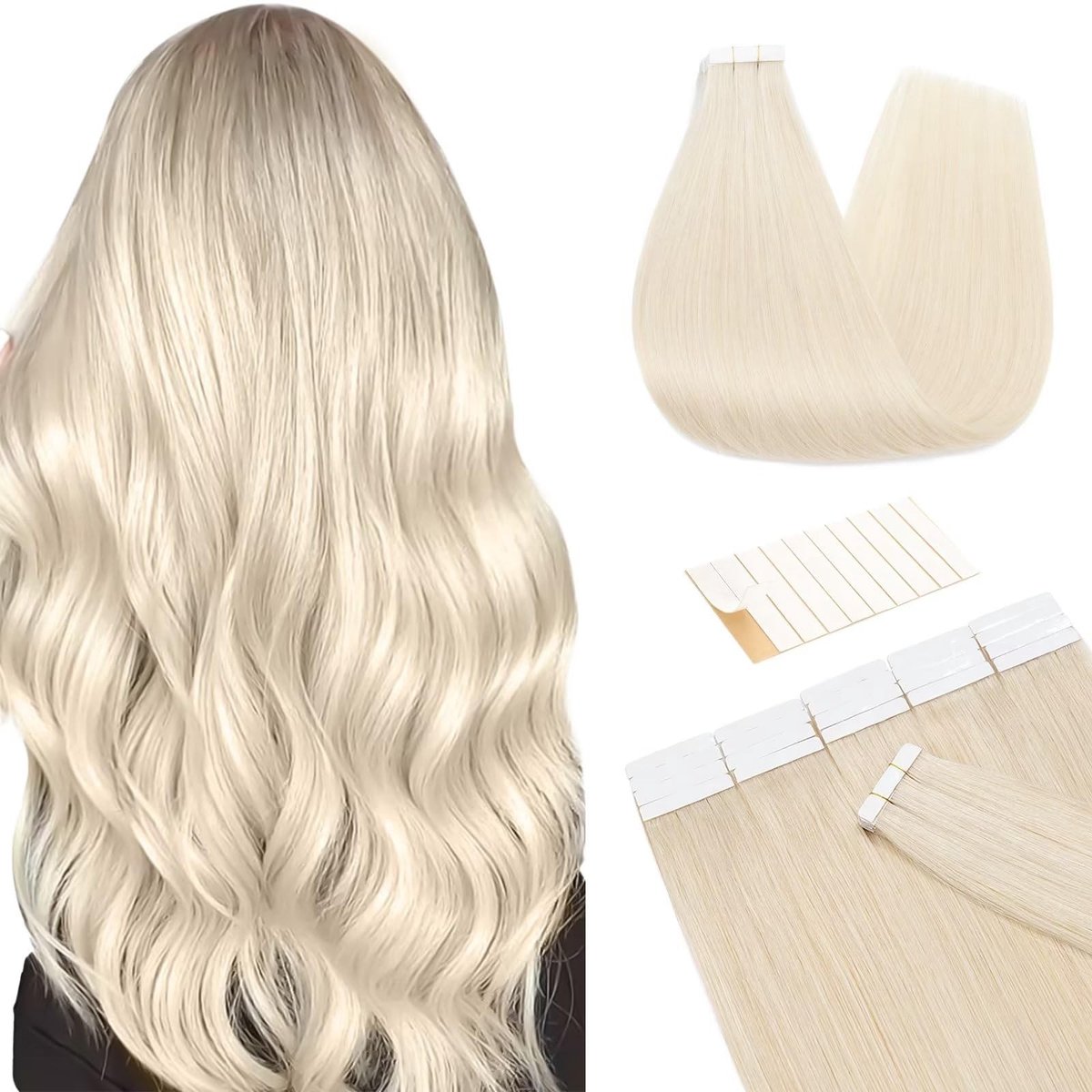 Tape Extensions - Echte mensenhaar - Witblond - 10 stuks - 55 cm