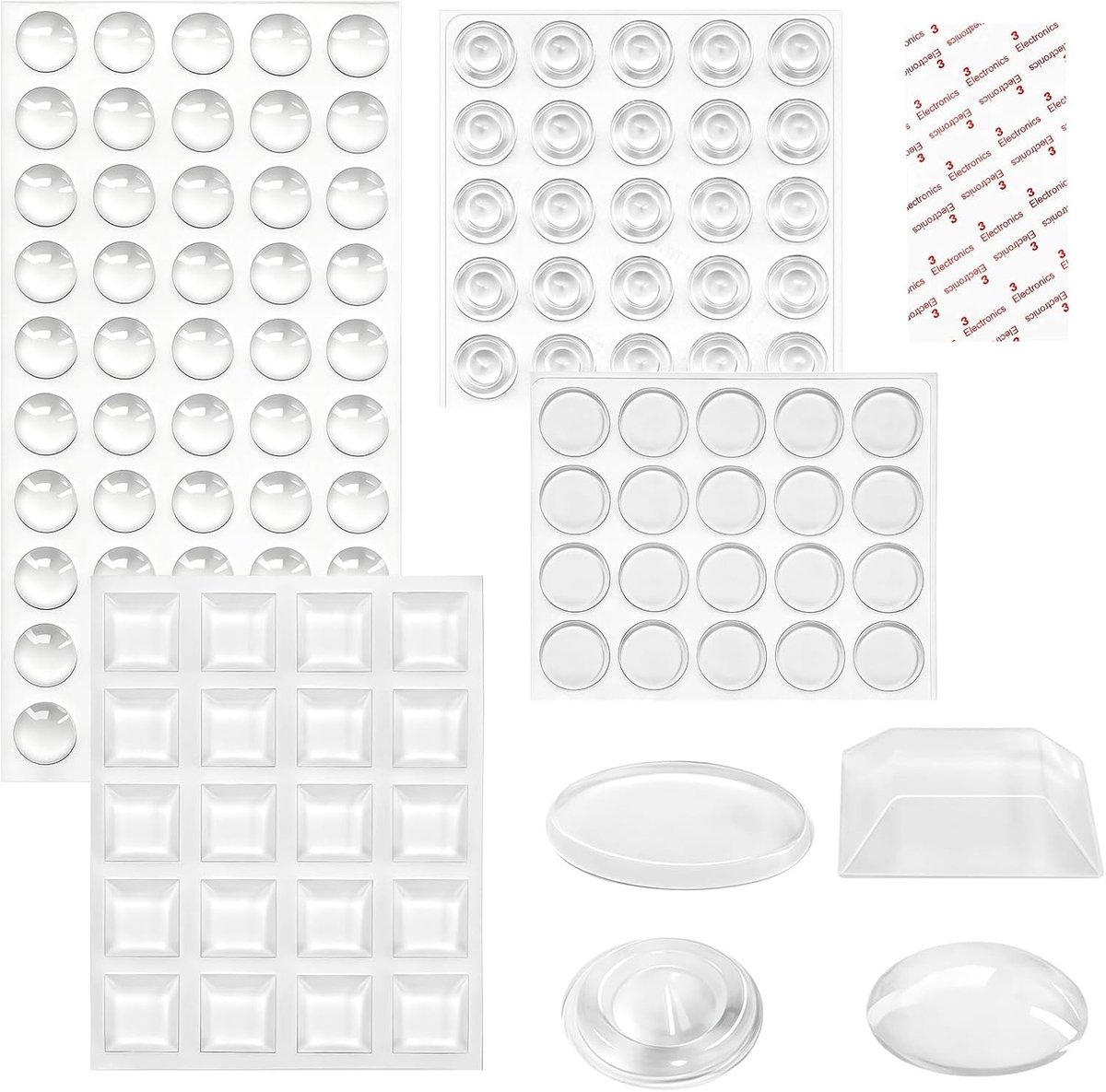 Set van 115 Transparante Elastische Rubber Buffers in 4 Maten - Zelfklevende Demper voor Meubels, Deuren en Laden - Ideaal voor Geluidsdemping en Bescherming van Meubels
