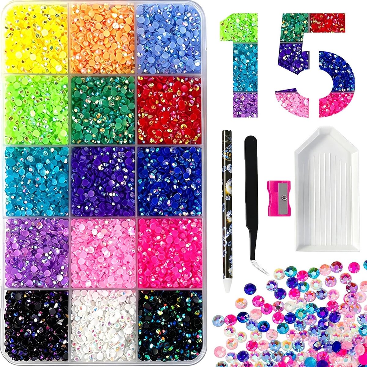 Bedazzle kit - Transparant - 3 mm - 20.000 Hars Nagelstrass-steentjes met Pincet en Applicator - Voor Manicure en Creatief Gebruik